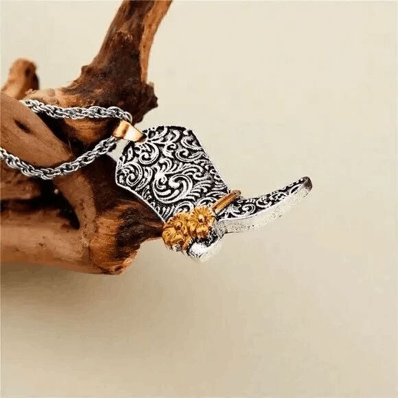 Silver Filigree Cowboy Boot Gold Flower Pendant Necklace with Hanging Gold Rose - Picture 3 of 5